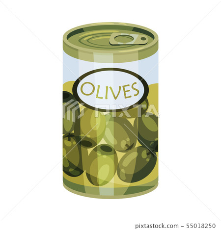 Tin with olives. Vector illustration on white background. 55018250