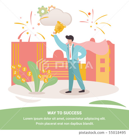 Cheerful Confident Businessman Holding Golden Cup 55018495