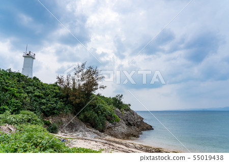 Ryukyuan Kannonzaki lighthouse seen from Okinawa Prefecture Ishigakijima beach Ryukyuan Kannonzaki lighthouse seen from Okinawa Prefecture Ishigakijima beach 55019438