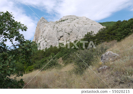 A stone rock with a spike on the top is clothed on 55020215
