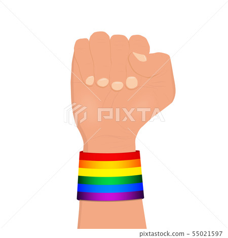 Clenched fist wearing rainbow colored lgbt 55021597