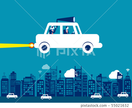 Business team and flying car, Concept business Business team and flying car, Concept business 55021632