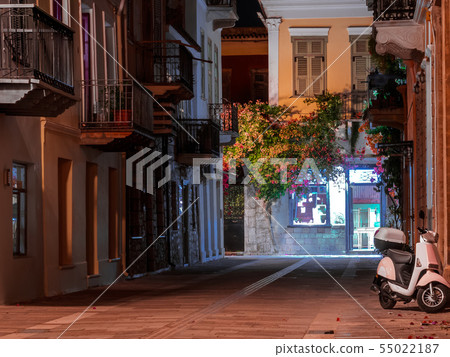 View of a street in Nafplio, Greece, at night View of a street in Nafplio, Greece, at night 55022187