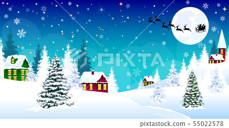 Christmas winter village night snow Santa 55022578