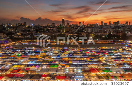top view of busy Asian street food at Bangkok top view of busy Asian street food at Bangkok 55023697