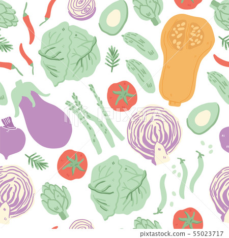 Seamless pattern with hand drawn vegetables 55023717