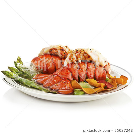 Grilled Lobster Tails Served With Asparagus Grilled Lobster Tails Served With Asparagus 55027248
