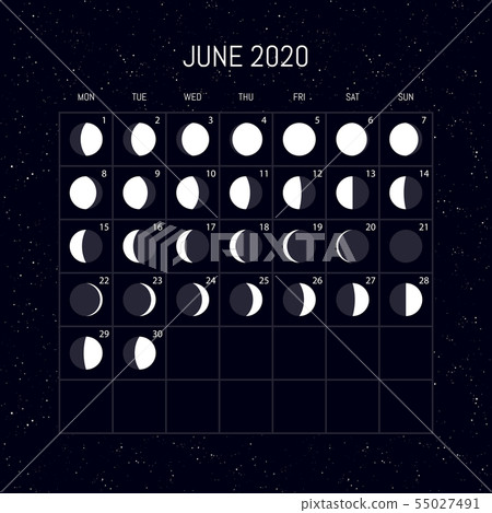 Moon phases calendar for 2020 year. June. Night 55027491