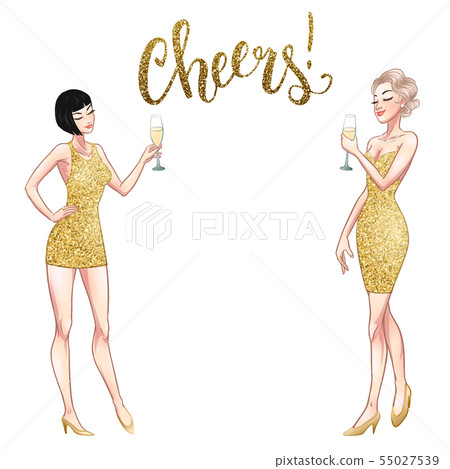 Two beautiful young women holding champagne Two beautiful young women holding champagne 55027539