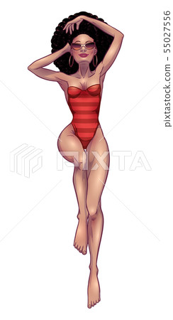 Young beautiful black woman in swimsuit. Beach Young beautiful black woman in swimsuit. Beach 55027556
