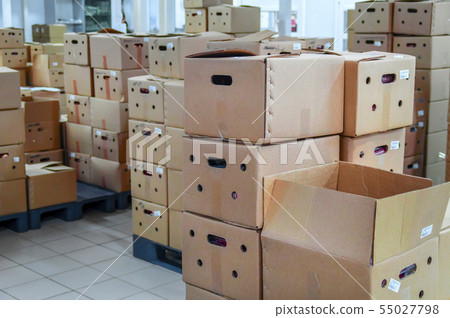 Many Cardboard boxes in stacks Many Cardboard boxes in stacks 55027798
