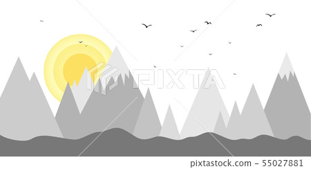 Sun sets behind the mountains minimal art Sun sets behind the mountains minimal art 55027881
