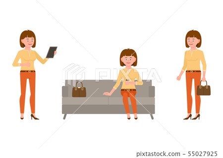 Young, smiling, brown hair office woman in orange Young, smiling, brown hair office woman in orange 55027925