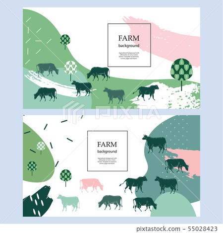 Horizontal agricultural banner. Background for covers, flyers, banners. Silhouettes of cows. 55028423