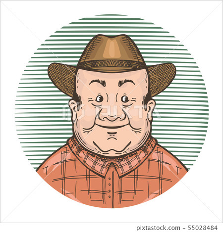 Agricultural illustration. Portrait of a man in a hat. Agricultural illustration. Portrait of a man in a hat. 55028484