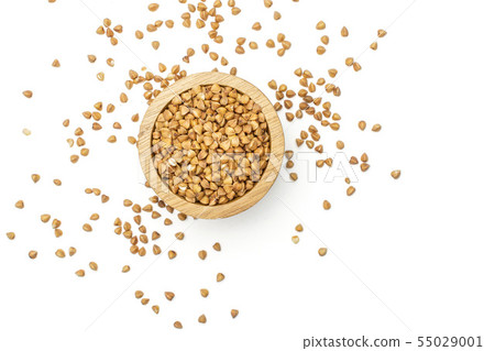 Raw buckwheat grain isolated on white Raw buckwheat grain isolated on white 55029001