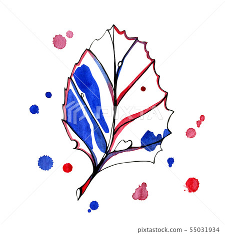 Watercolor stylized graphic autumn leaf. 55031934