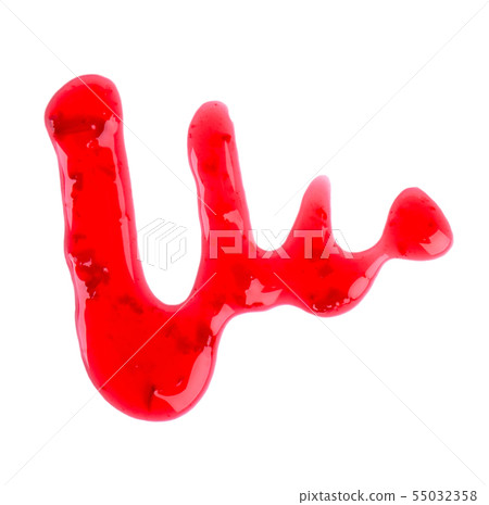 Cherry jam drizzle isolated on white background. Splashes of red berry jam. Top view. Cherry jam drizzle isolated on white background. Splashes of red berry jam. Top view. 55032358