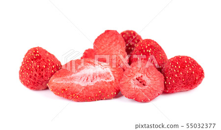 Dried strawberry slices isolated on white background. Dehydrated strawberries chips. 55032377