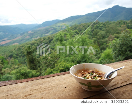 roadside noodle at a cottage on northern THAILAND 55035291