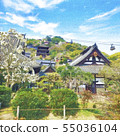 Onomichi Tenneiji watercolor style illustration 55036104