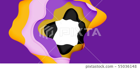 Vector decorative background. Abstract web template with cut out 3d paper abstract waves on light 55036148