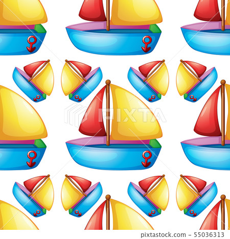 Seamless pattern tile cartoon with toy boat 55036313