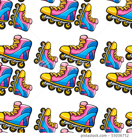 Seamless pattern tile cartoon with rollerblades 55036752