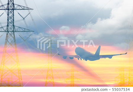 silhouette of high voltage electrical pole 55037534