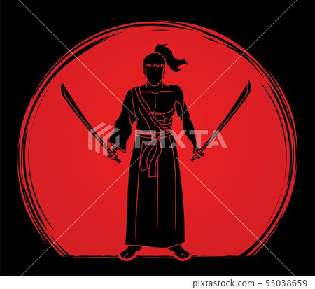 Samurai warrior standing with swords cartoon  55038659