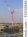 Construction site with many construction cranes. 55038846