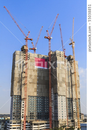 Construction high-rise building with crane. 55038851