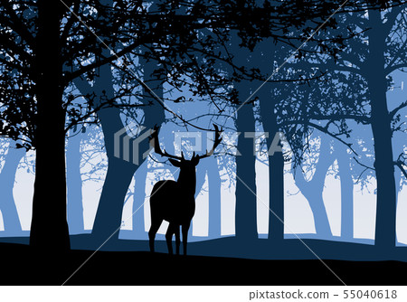 Illustration of silhouette of a deer with Illustration of silhouette of a deer with 55040618