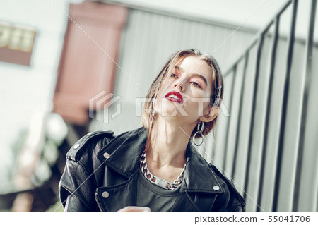 Gorgeous girl working as a professional model during important photoshoot 55041706