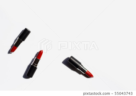 Flat lay composition, Lipsticks on white 55043743
