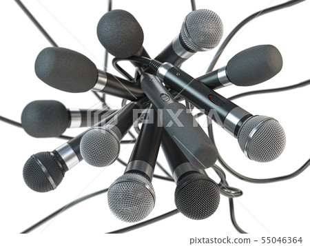 Many microphones isolated on white. Press Many microphones isolated on white. Press 55046364