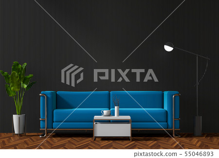 interior black living room with blue sofa interior black living room with blue sofa 55046893