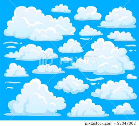 White cloud symbol for cloudscape background. Cartoon clouds symbols set for cloudy sky climate 55047008