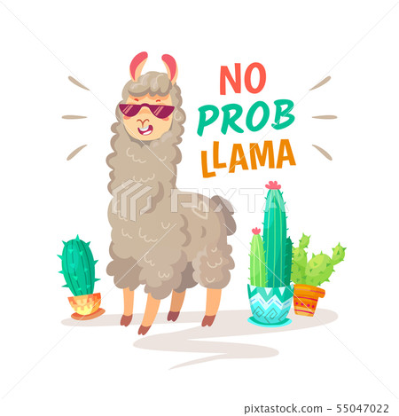 Cool alpaca lettering quote with No prob llama Stock