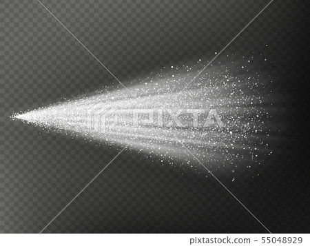 Airy water hazy mist of atomizer. Fog sprayer cosmetic effect isolated on dark transparent 55048929