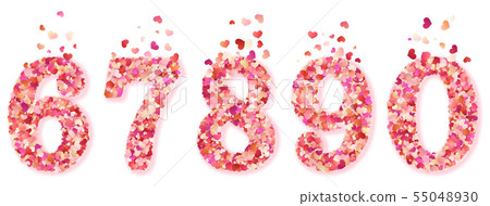 Set of Valentines Day colorful decorative hearts confetti numbers. Isolated on white background. EPS 55048930
