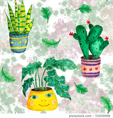 Watercolor seamless pattern of house plant Watercolor seamless pattern of house plant 55049996