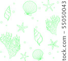 海星，珊瑚和貝殼_線圖（淺綠色） 55050043