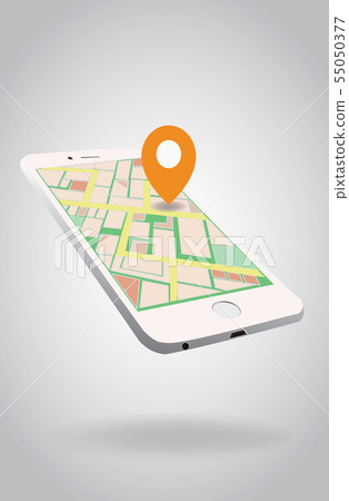 Navigation application on mobile phone. City map w - Stock Illustration ...