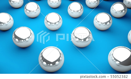 Many glossy balls with reflections are on surface, isometric background, modern computer generated Many glossy balls with reflections are on surface, isometric background, modern computer generated 55052382