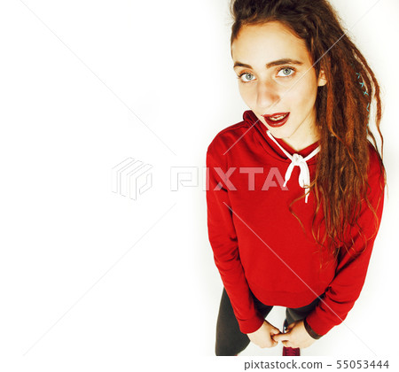 real caucasian woman with dreadlocks hairstyle funny cheerful faces on white real caucasian woman with dreadlocks hairstyle funny cheerful faces on white 55053444