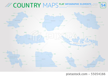 Developing-8, Indonesia, Iran, Bangladesh, Egypt, Nigeria, Malaysia, Pakistan and Turkey Vector Maps 55054166