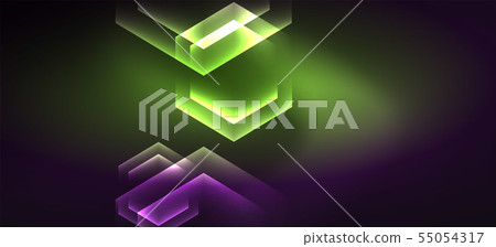 Shiny hexagon neon template. Futuristic digital technology concept. Vector abstract graphic design. 55054317
