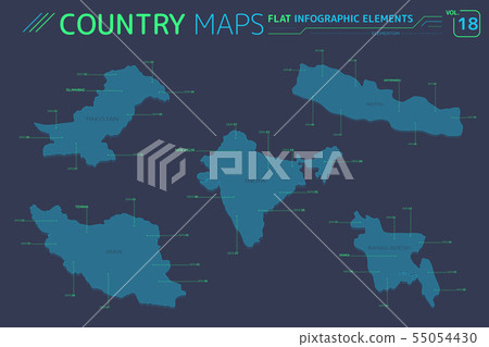 India, Pakistan, Bangladesh, Iran and Nepal Vector Maps 55054430