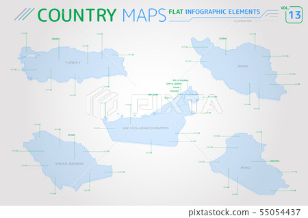 Saudi Arabia, Iraq, Iran, United Arab Emirates and Turkey Vector Maps 55054437